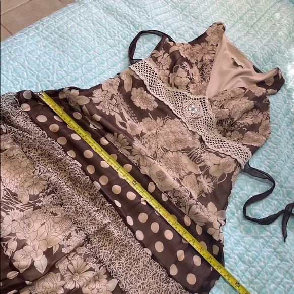 polkadot floral and crochet silk dress with tiered skirt - Picture 9 of 9